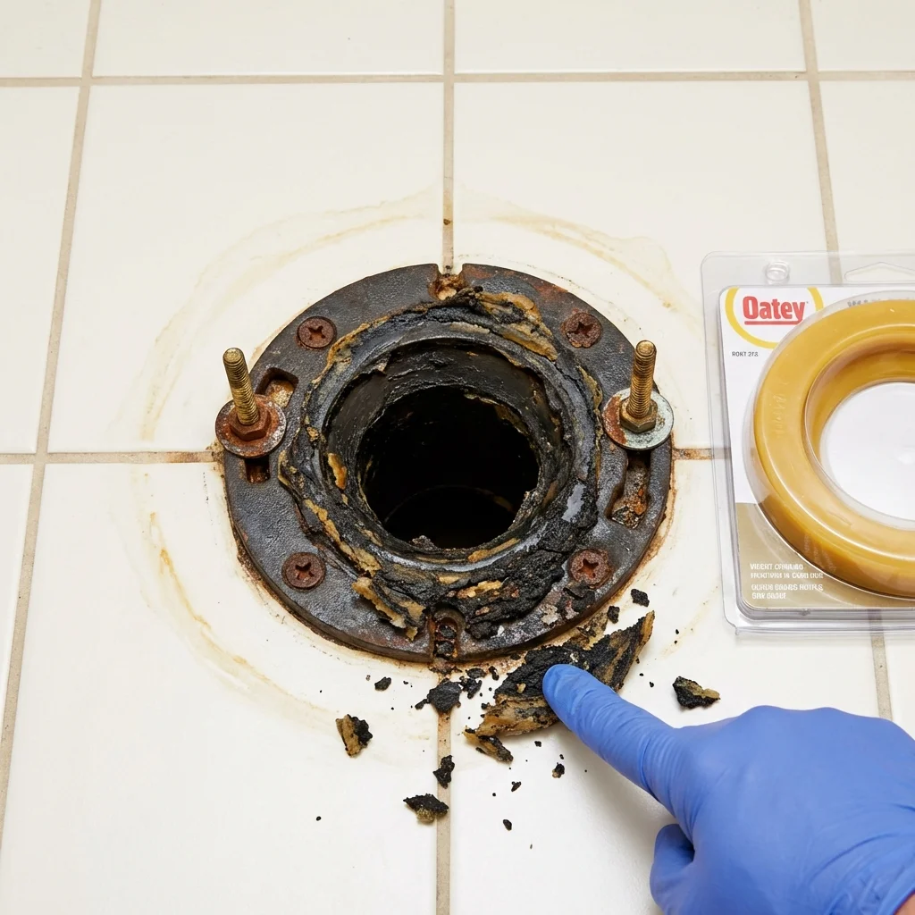 Failed wax ring showing water seepage at the base of a toilet in a Groton, CT home